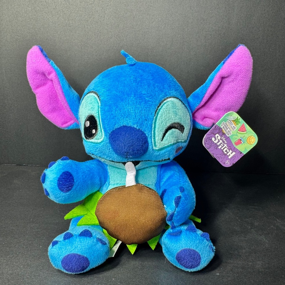 Disney Stitch Feed Me Series Plush Hula Coconut Drink Blue Just Play 7 Inch NEW